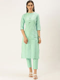 KALINI Striped Mandarin Collar Straight Kurta with Trousers