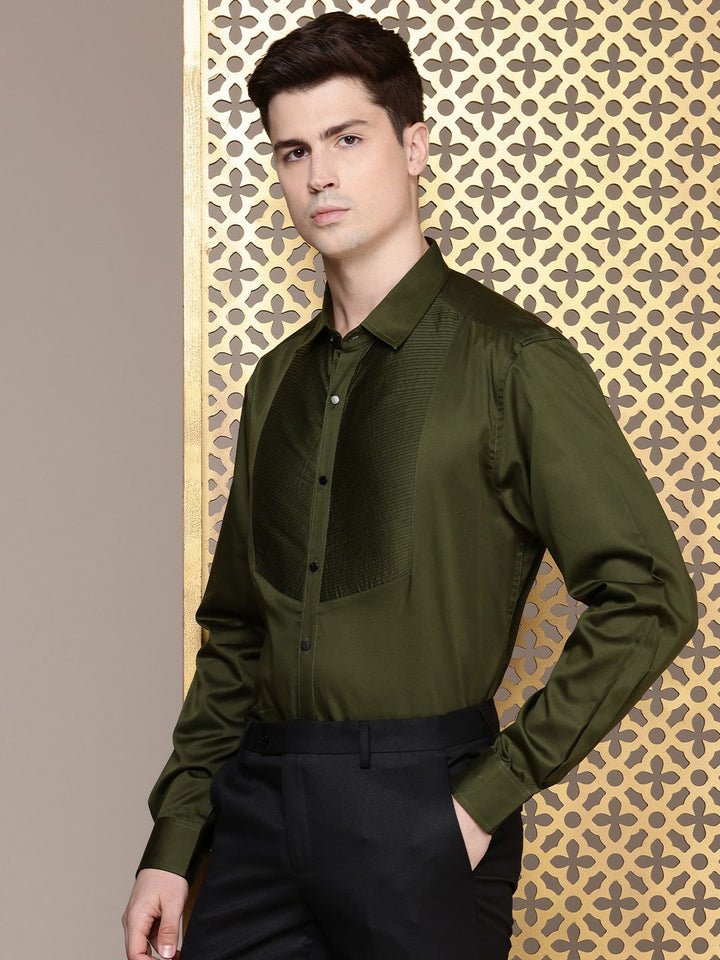House of Pataudi Pure Cotton Pleated Opaque Party Shirt