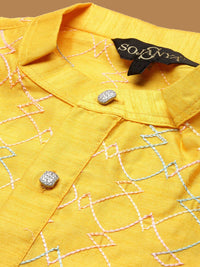 SOJANYA Band Collar Ethnic Motifs Embroidered Straight Silk Cotton Kurta