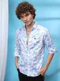 The Indian Garage Co Men Blue & White Slim Fit Printed Casual Shirt