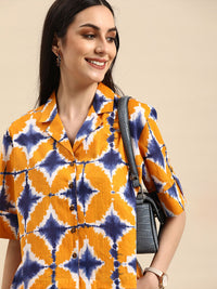 Anouk Yellow Tie and Dye Print Shirt Style Top