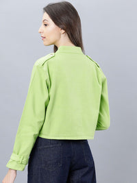 Tokyo Talkies Women Green Solid Crop Denim Jacket