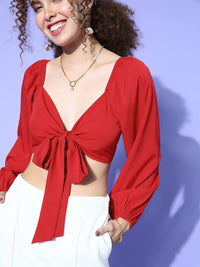 Berrylush Women Gorgeous Red Solid Wrap It Up Top