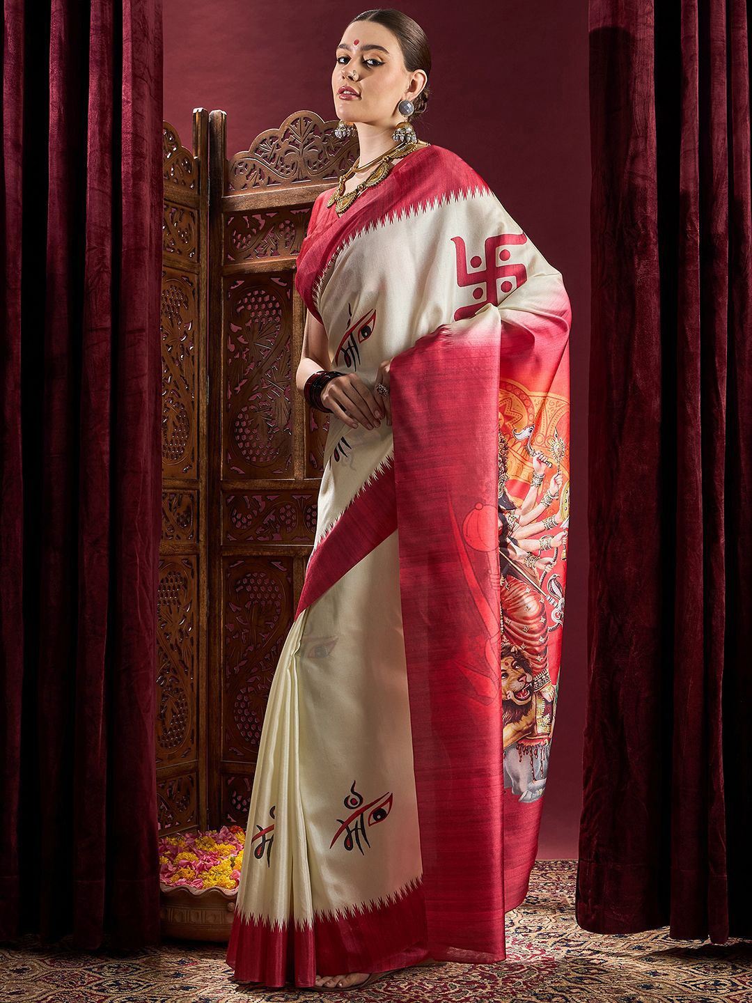 Saree mall Durga Puja Ethnic Motifs Silk Blend Garad Sarees