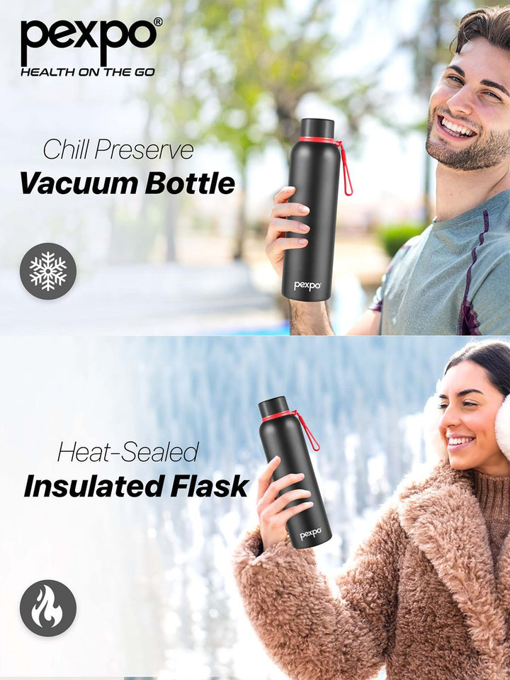 Pexpo Black Single Stainless Steel Double Wall Vacuum Water Bottle