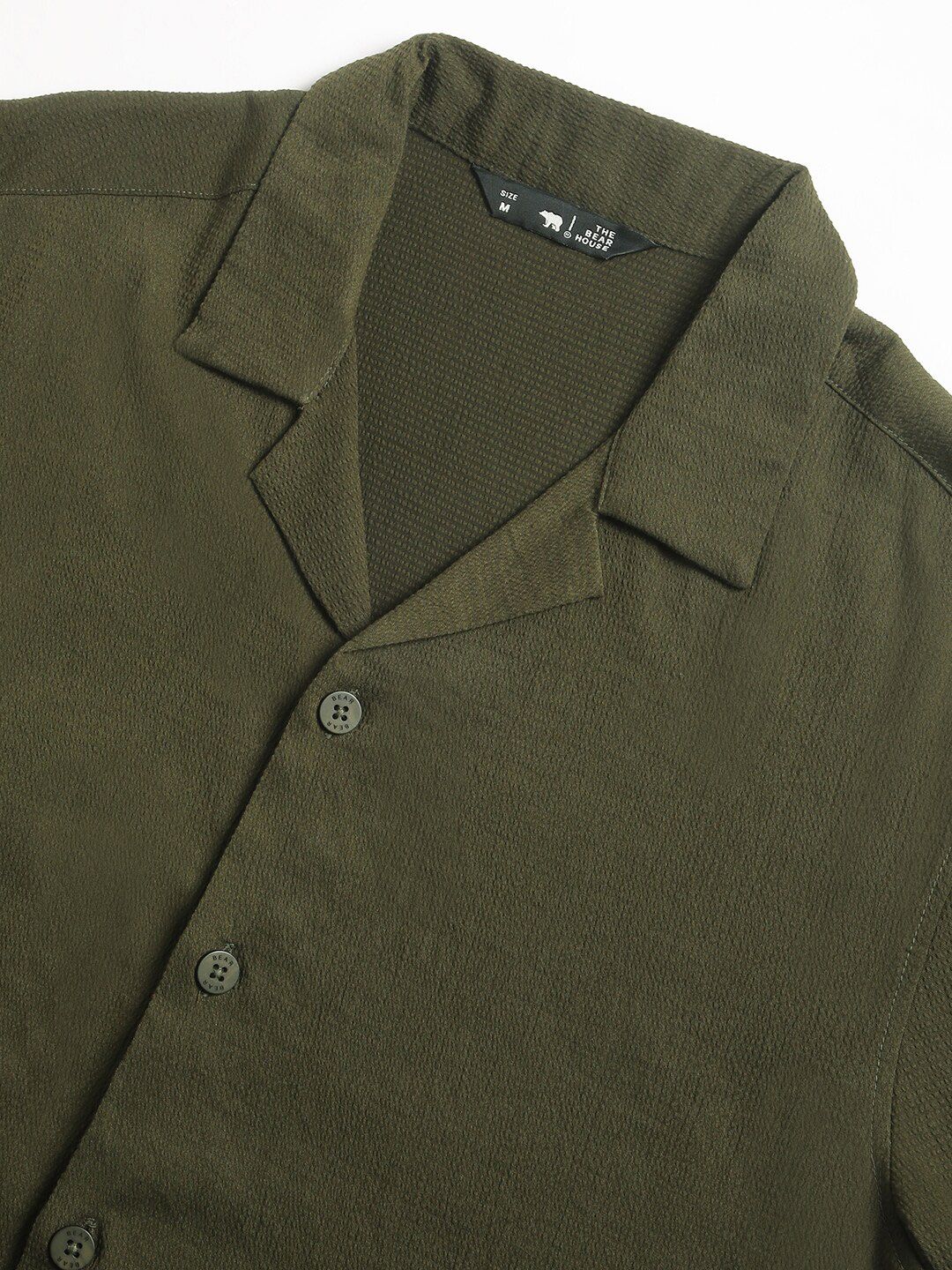 THE BEAR HOUSE Cuban Collar Seersucker Weave Casual Shirt