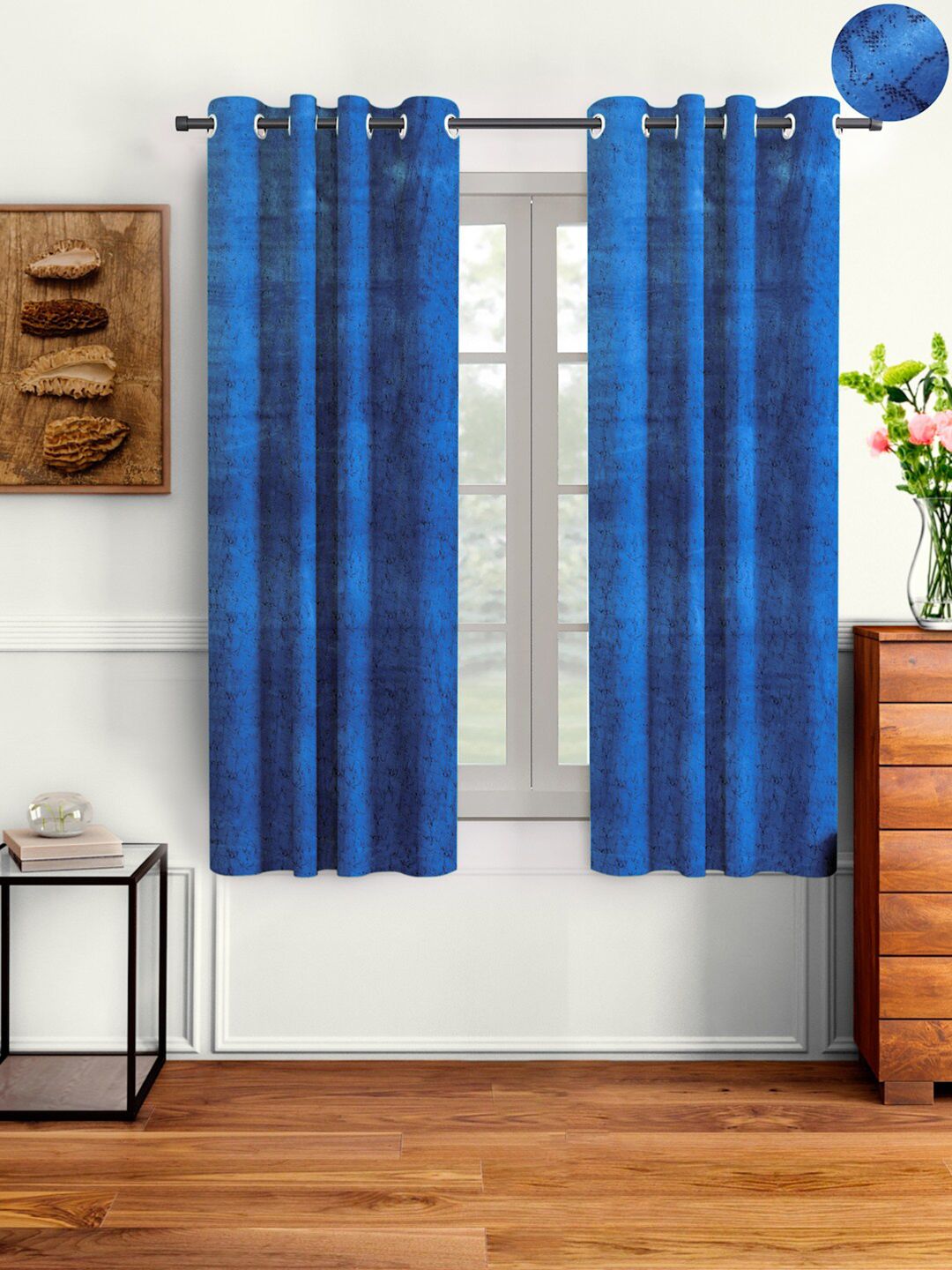 Cortina Set Of 2 Blue Velvet Room Darkening Window Curtain