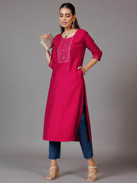 Libas Round Neck Yoke Design Three Quarter Sleeves Thread Work Kurta