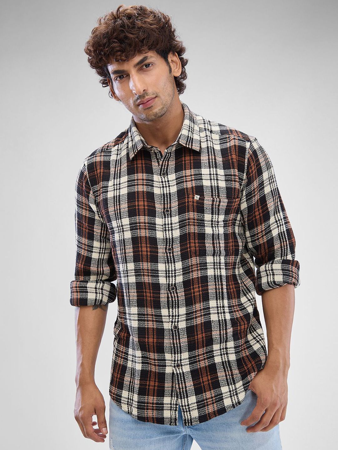 SPYKAR Men Slim Fit Tartan Checks Opaque Checked Casual Shirt
