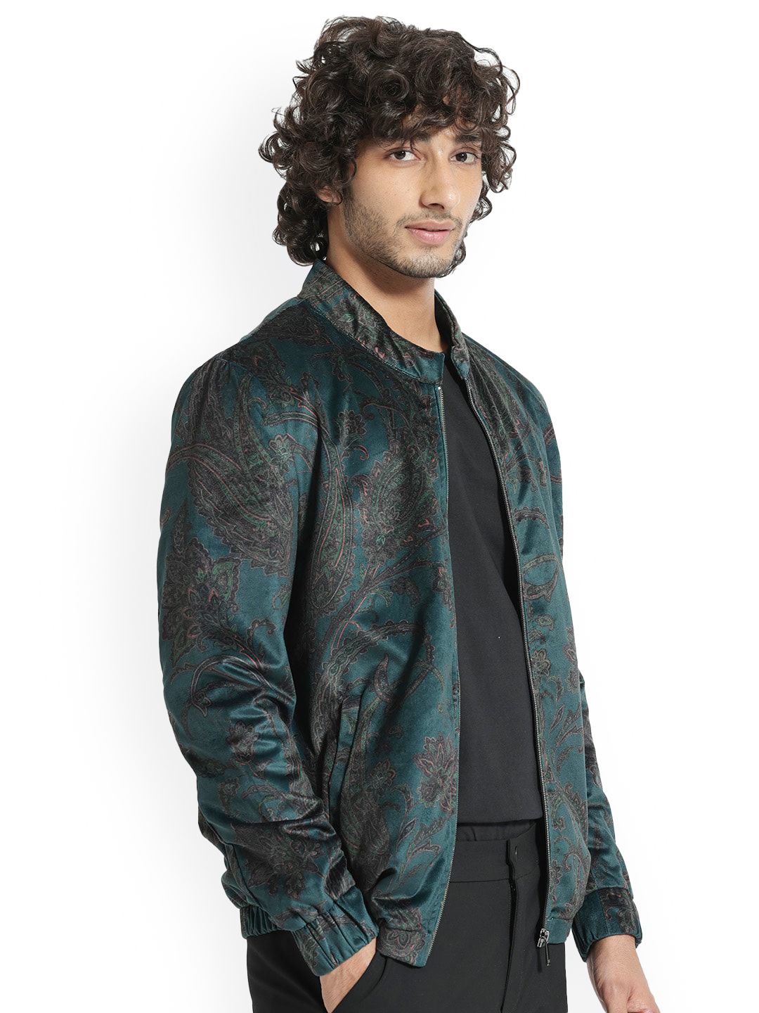 RARE RABBIT Men Dalia Tailored Fit Floral Printed Mock Collar Jacket