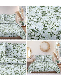 Cortina Glazed Cotton Green Floral 140 TC King Bedsheet with 2 Pillow Covers