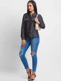 SPYKAR Women Black Satin Casual Shirt