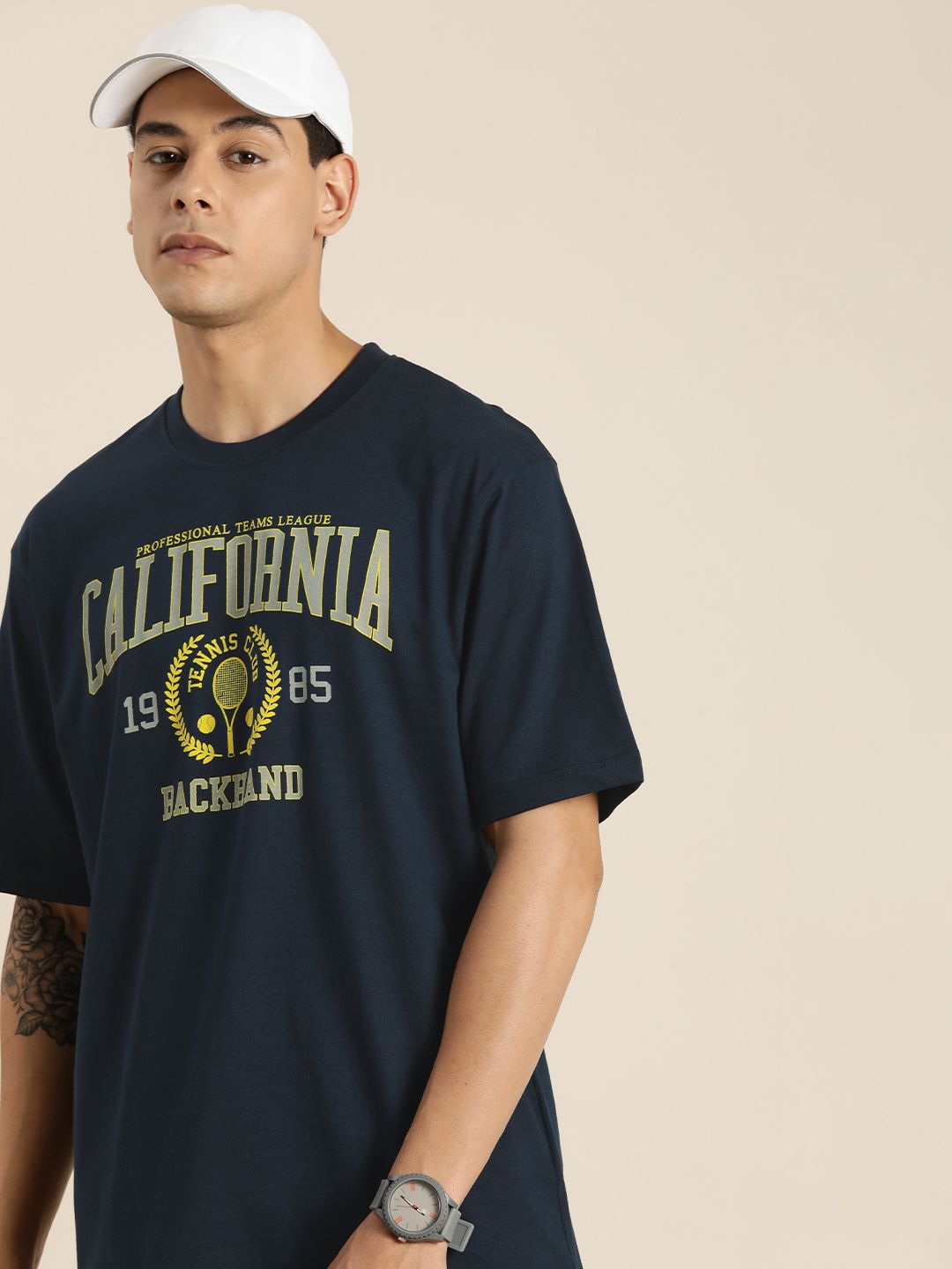 DILLINGER Men Navy Blue Varsity Printed Cotton T-shirt