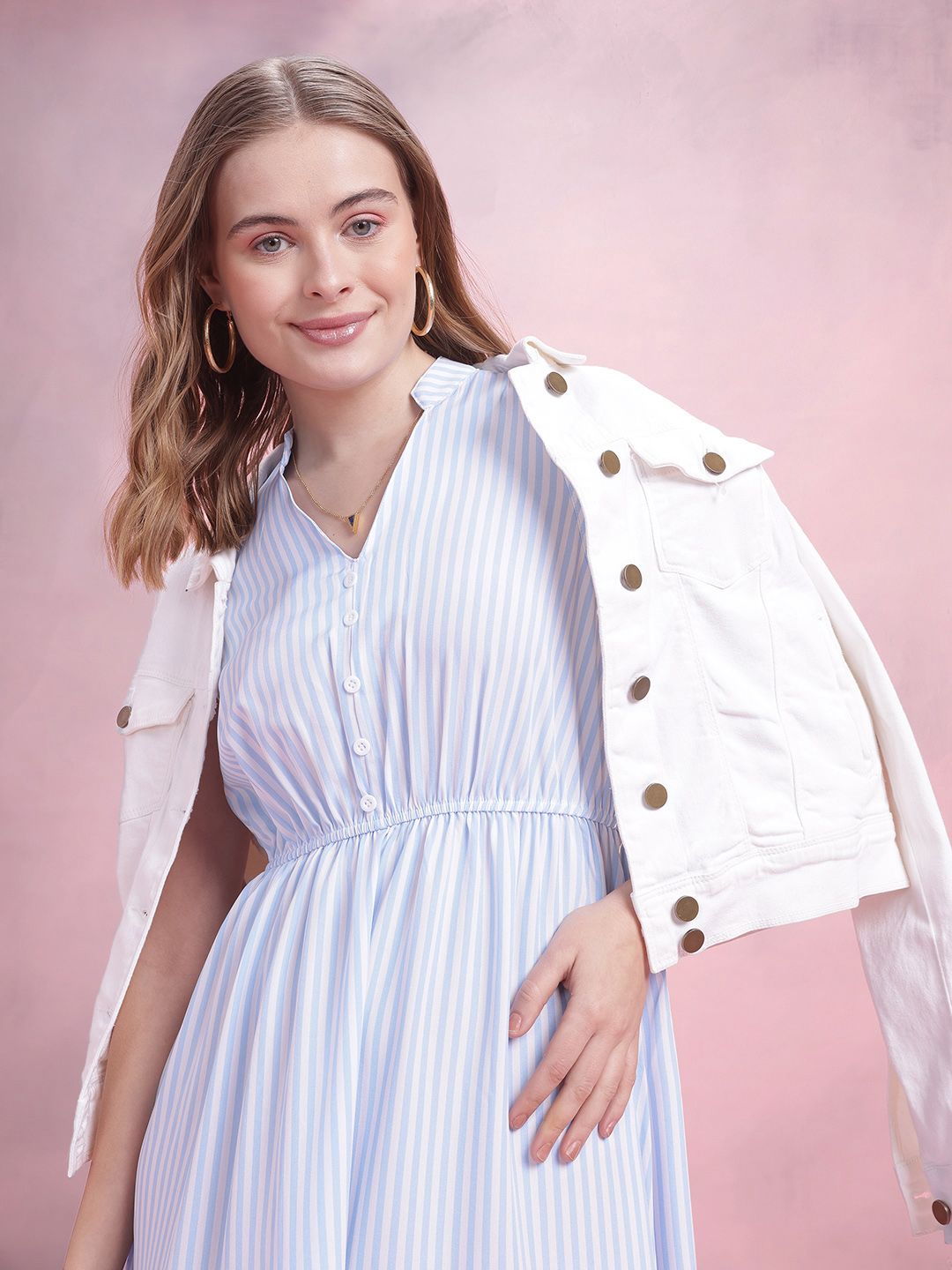 DressBerry Striped Tiered Midi A-Line Dress