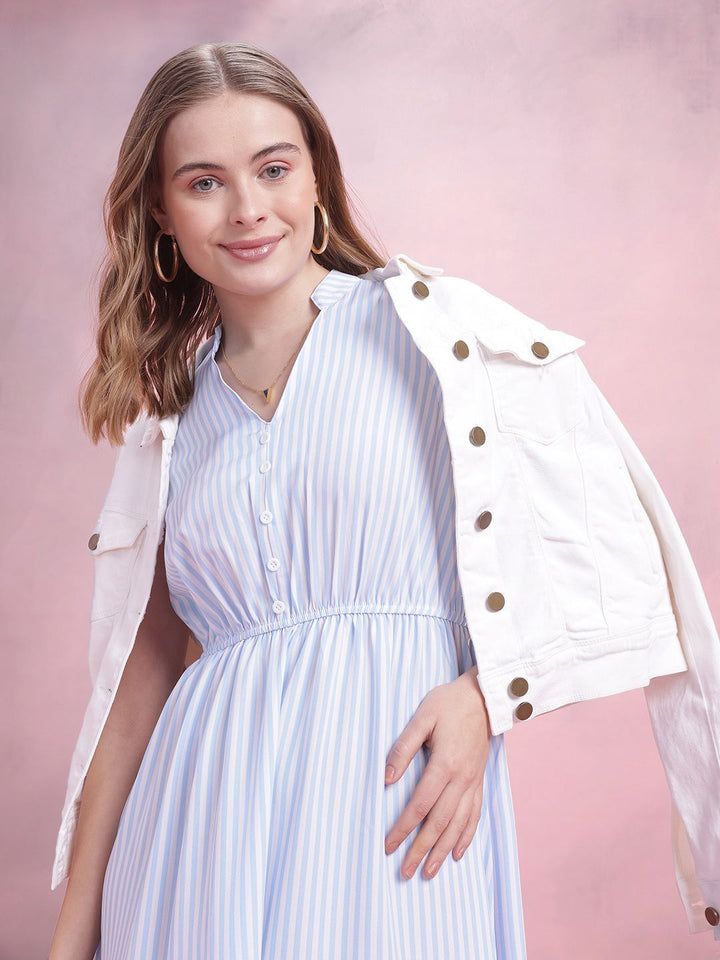 DressBerry Striped Tiered Midi A-Line Dress