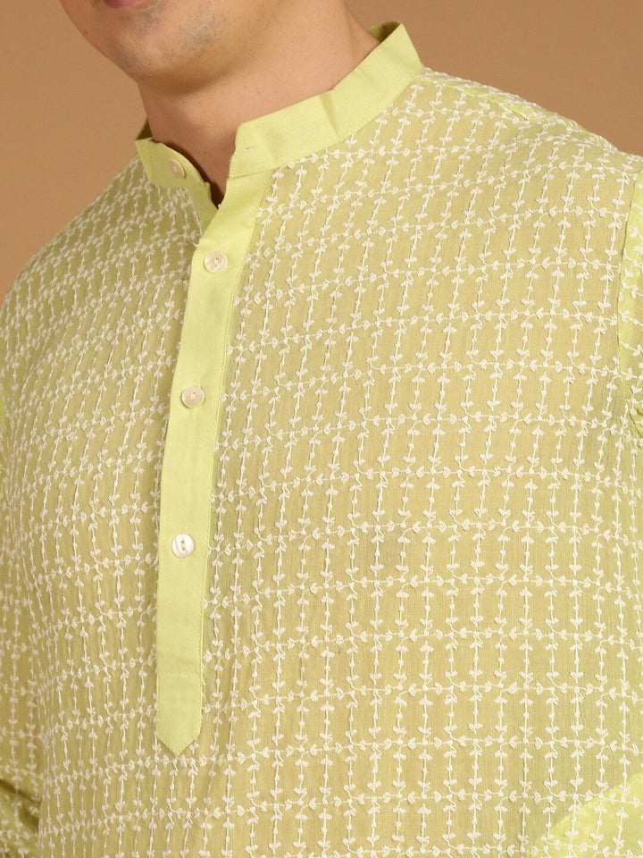 SOJANYA Motif Etnik Sulam Kurta Kapas Tulen