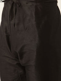 SOJANYA Men Black Solid Kurta with Churidar & Nehru Jacket