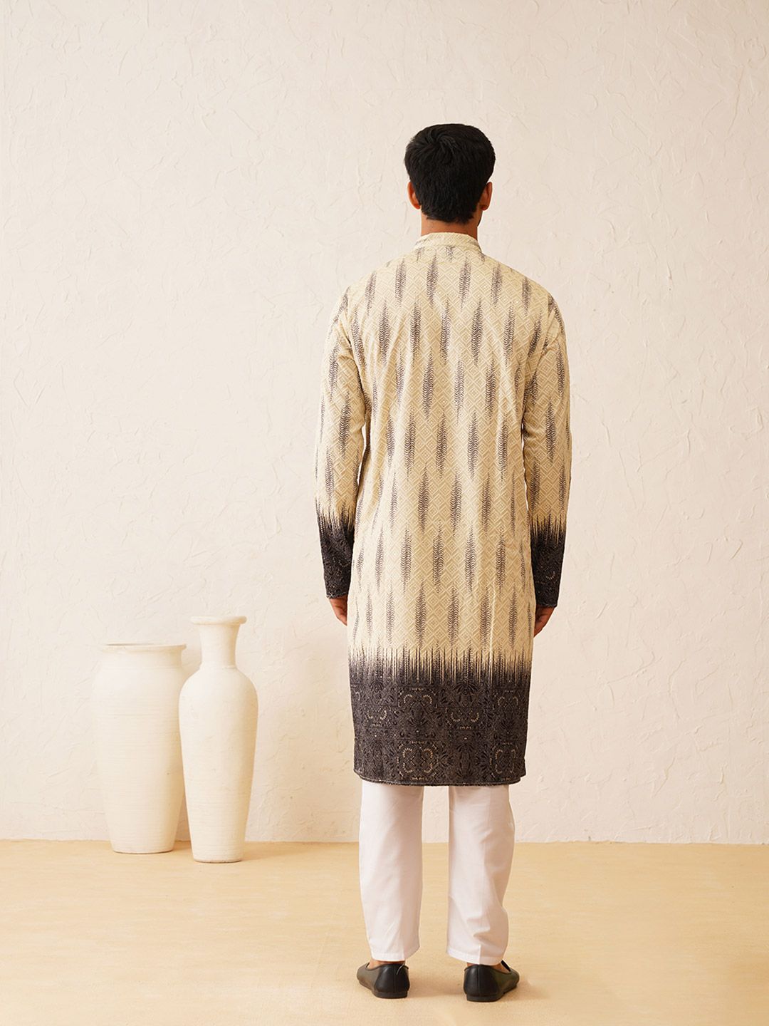 SOJANYA LUXE Embroidered Mandarin Collar Pure Cotton Straight Kurta With Pyjamas