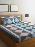 KLOTTHE Biru Kapas Geometrik 300 TC Dilengkapi Cadar King Halus dengan 2 Sarung Bantal-98 x 89 inci