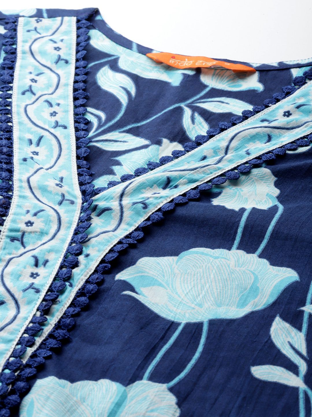 Indo Era Floral Printed Pure Cotton Kurta With Trousers & Dupatta