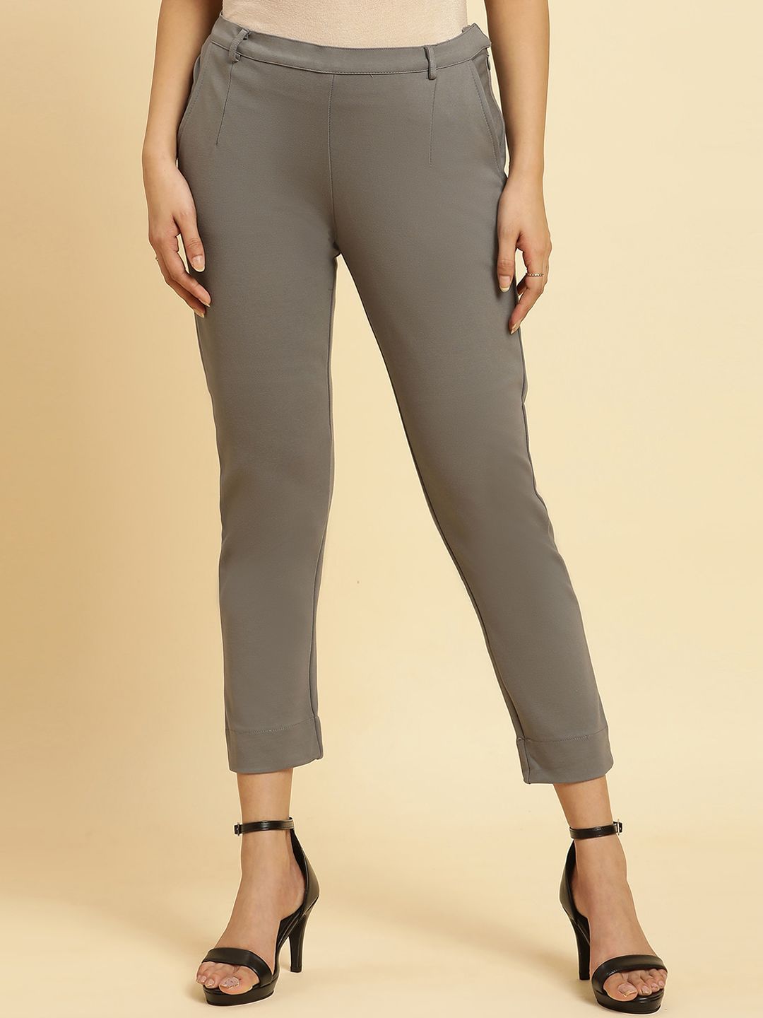W Women Mid Rise Slim Fit Plain Regular Trousers