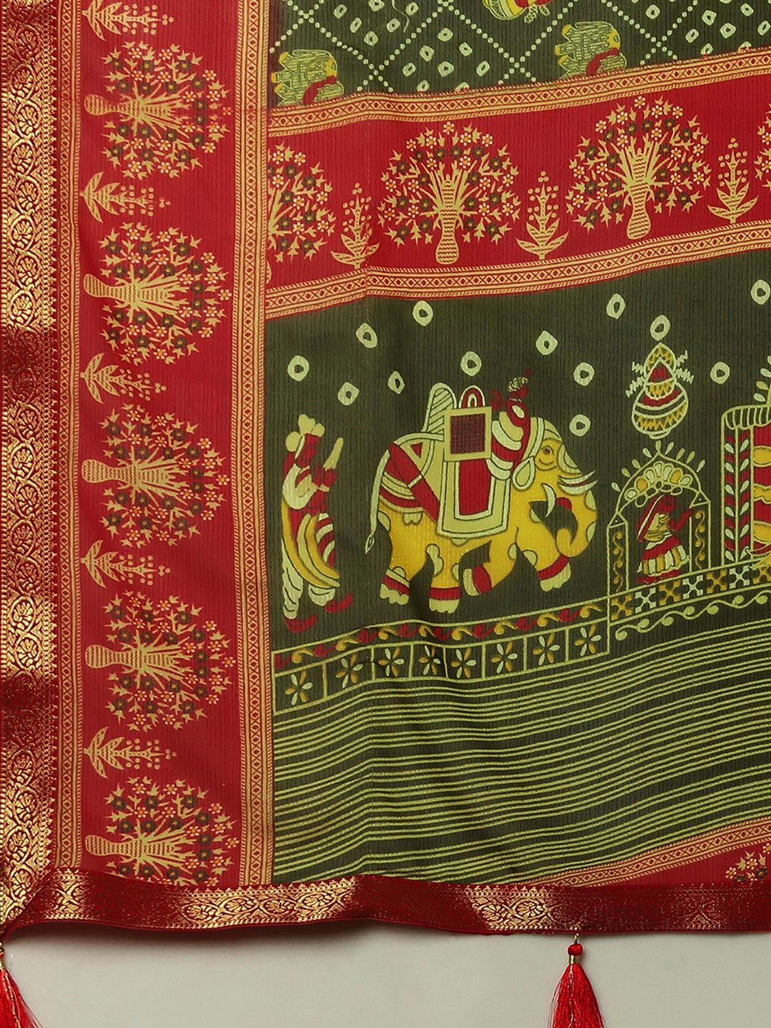 KALINI Bandhani Zari Pure Georgette Bandhani Saree
