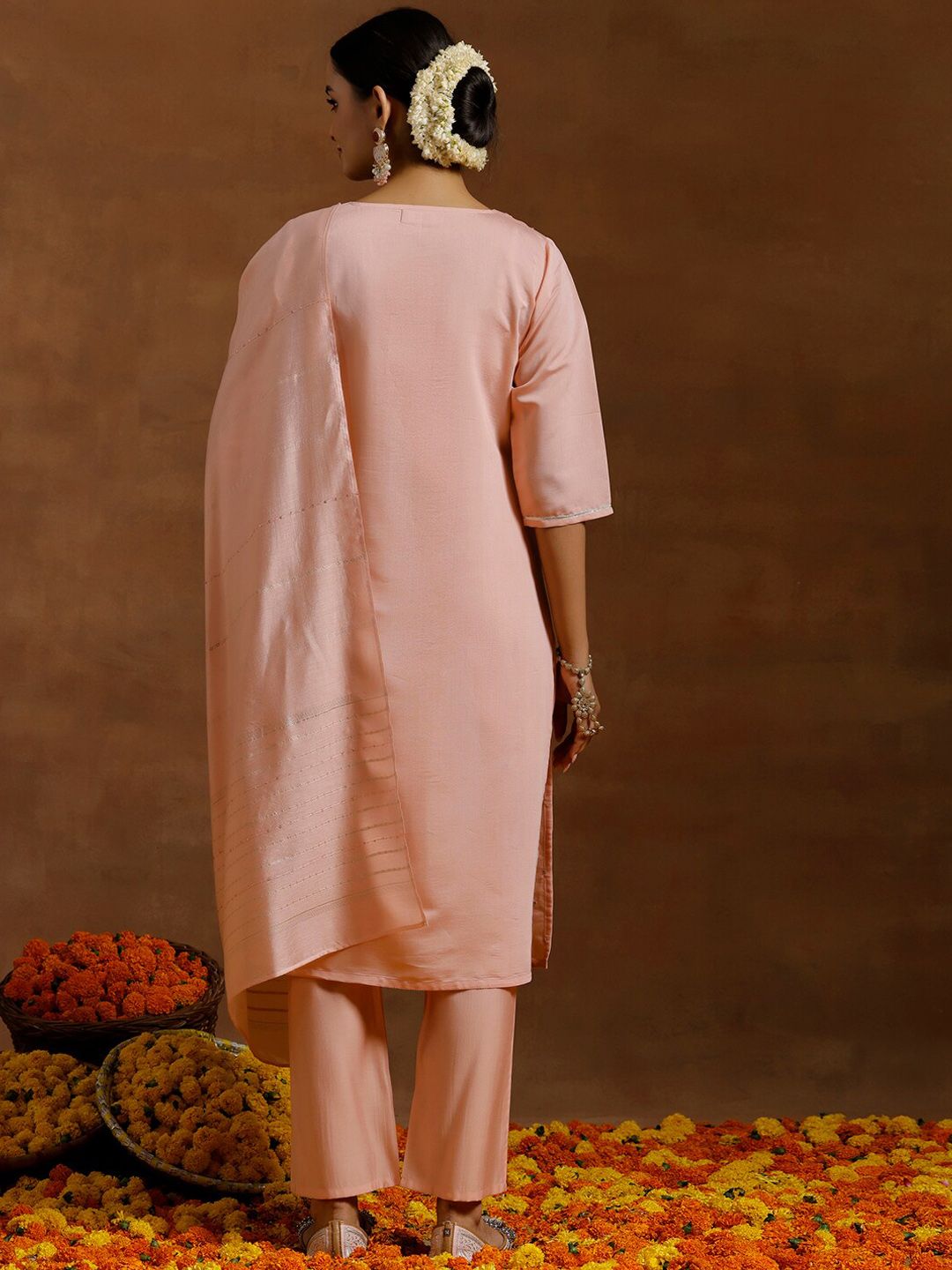 Gerua By Libas Floral Yoke Design Regular Sequinned Kurta With Trousers & Dupatta