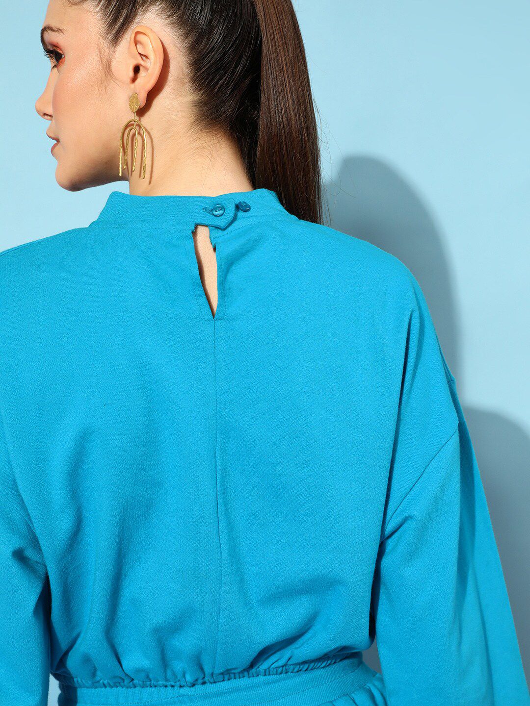 STREET 9 Women Turquoise Blue Cotton Sweatshirt
