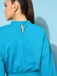 STREET 9 Women Turquoise Blue Cotton Sweatshirt