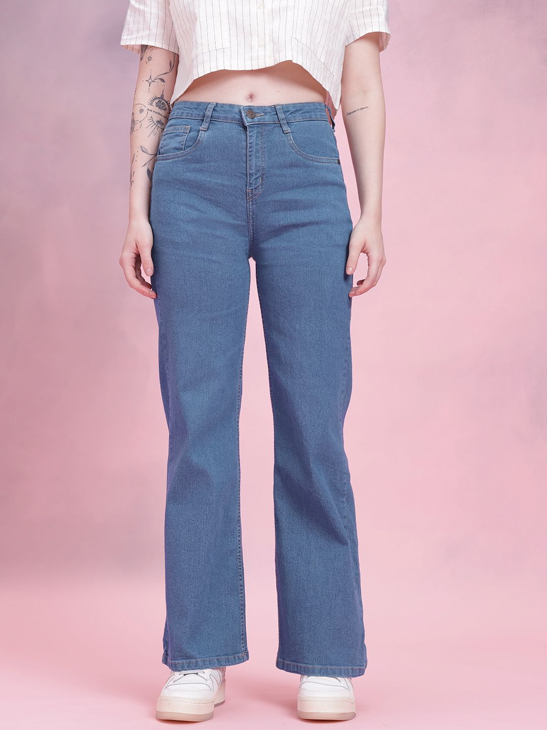 DressBerry Women Mid-Rise Wide Leg Stretchable Jeans