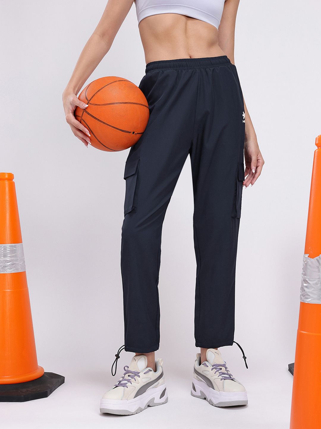 HRX by Hrithik Roshan Women Mid-Rise Cropped Lifestyle Cargos with Toggle Hem