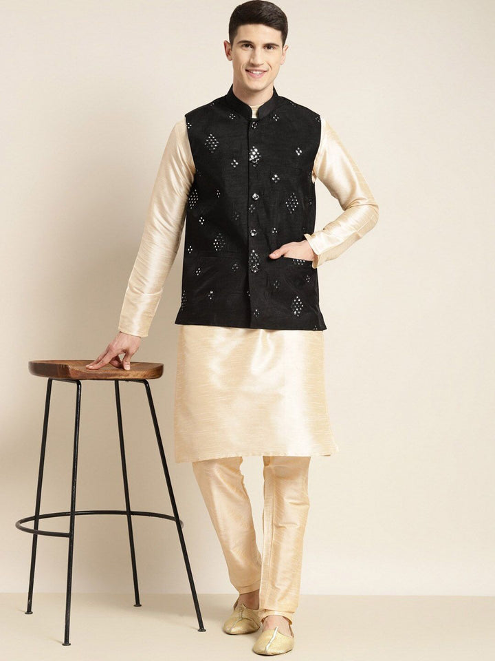 SOJANYA Mandarin collar Straight Regular Kurta With Churidar & Nehru jacket