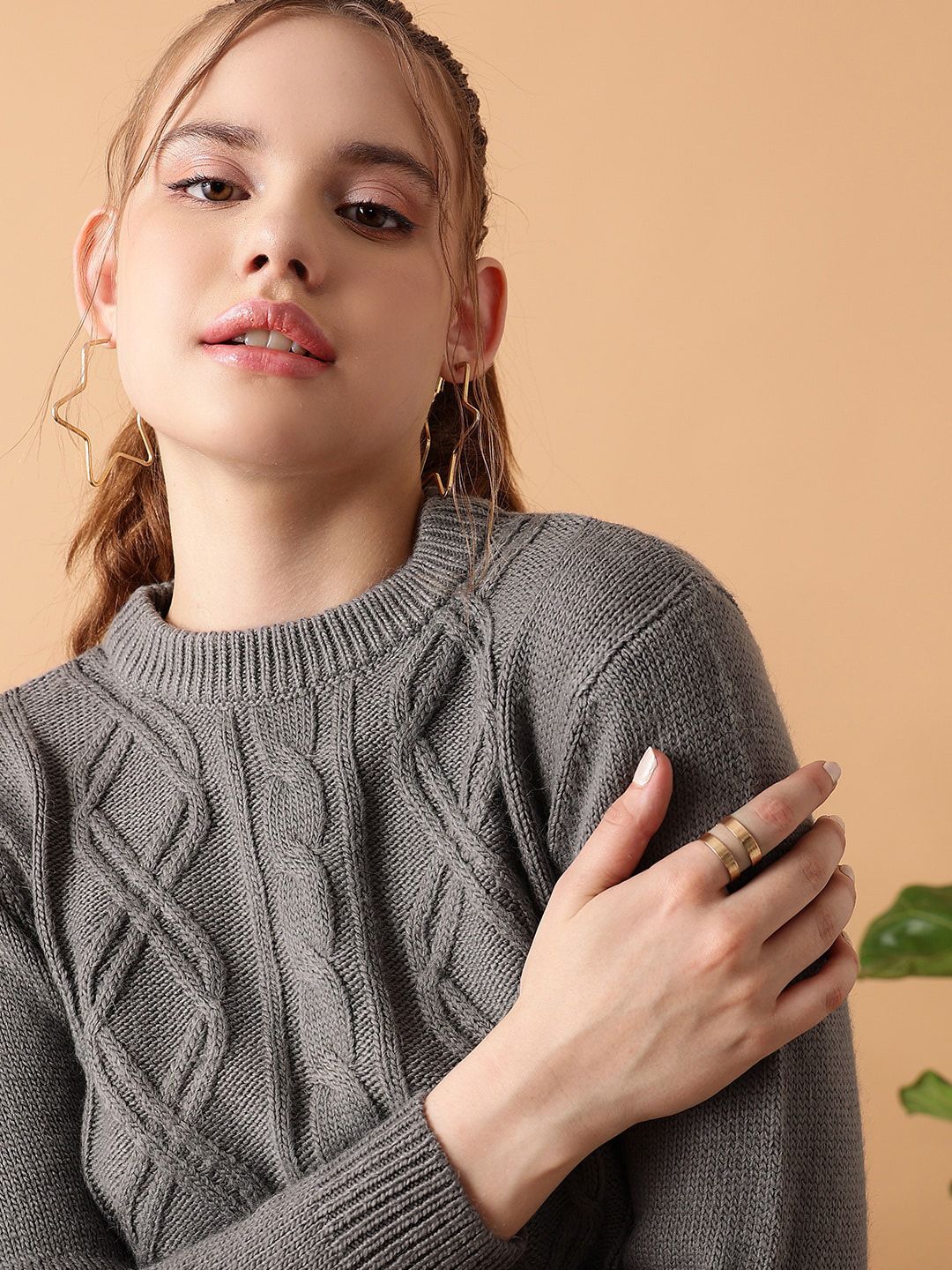 STREET 9 Cable Knit Crop Acrylic Sweater