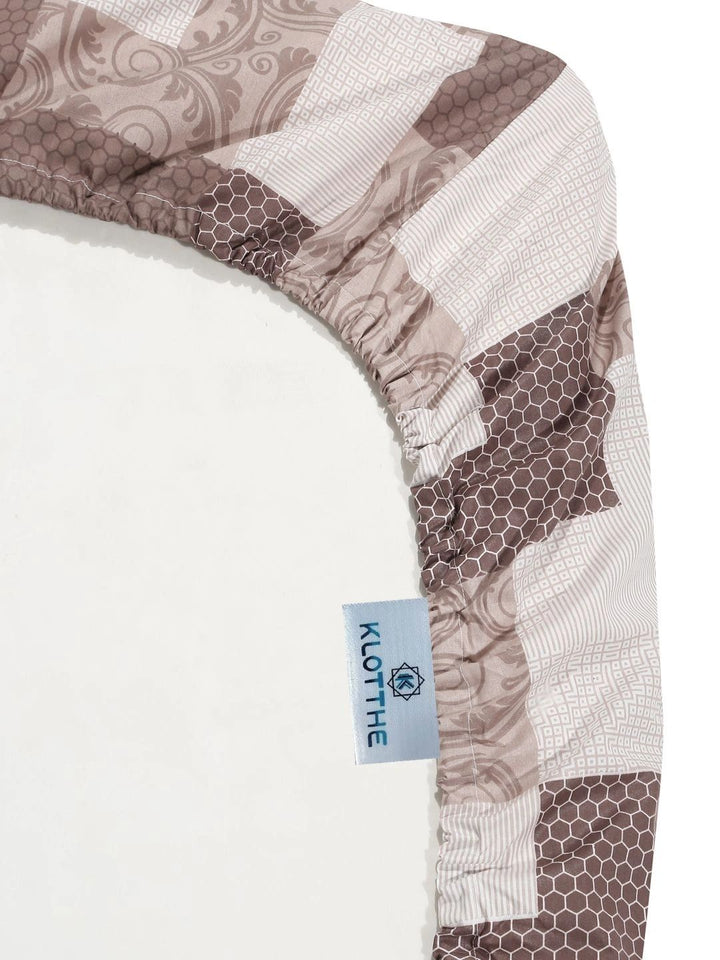 Moda Rapido X KLOTTHE Brown & White Geometric 400 TC Single Bedsheet with 1 Pillow Covers