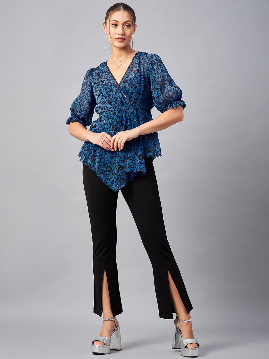 Antheaa Floral Printed V-Neck Tunic With Trousers Co-Ords