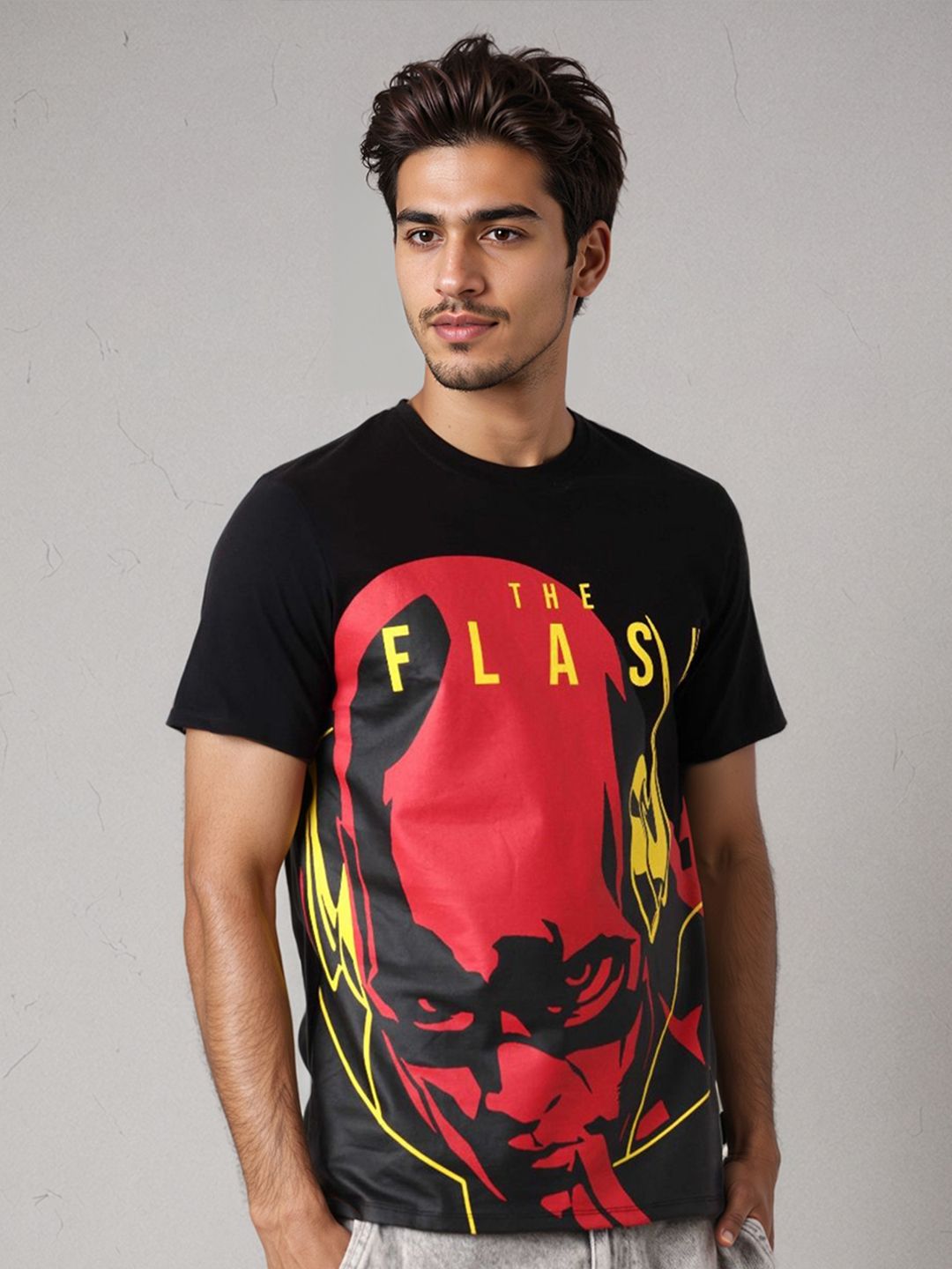 The Indian Garage Co Men Flash Graphic Printed Round Neck Cotton Slim Fit T-shirt