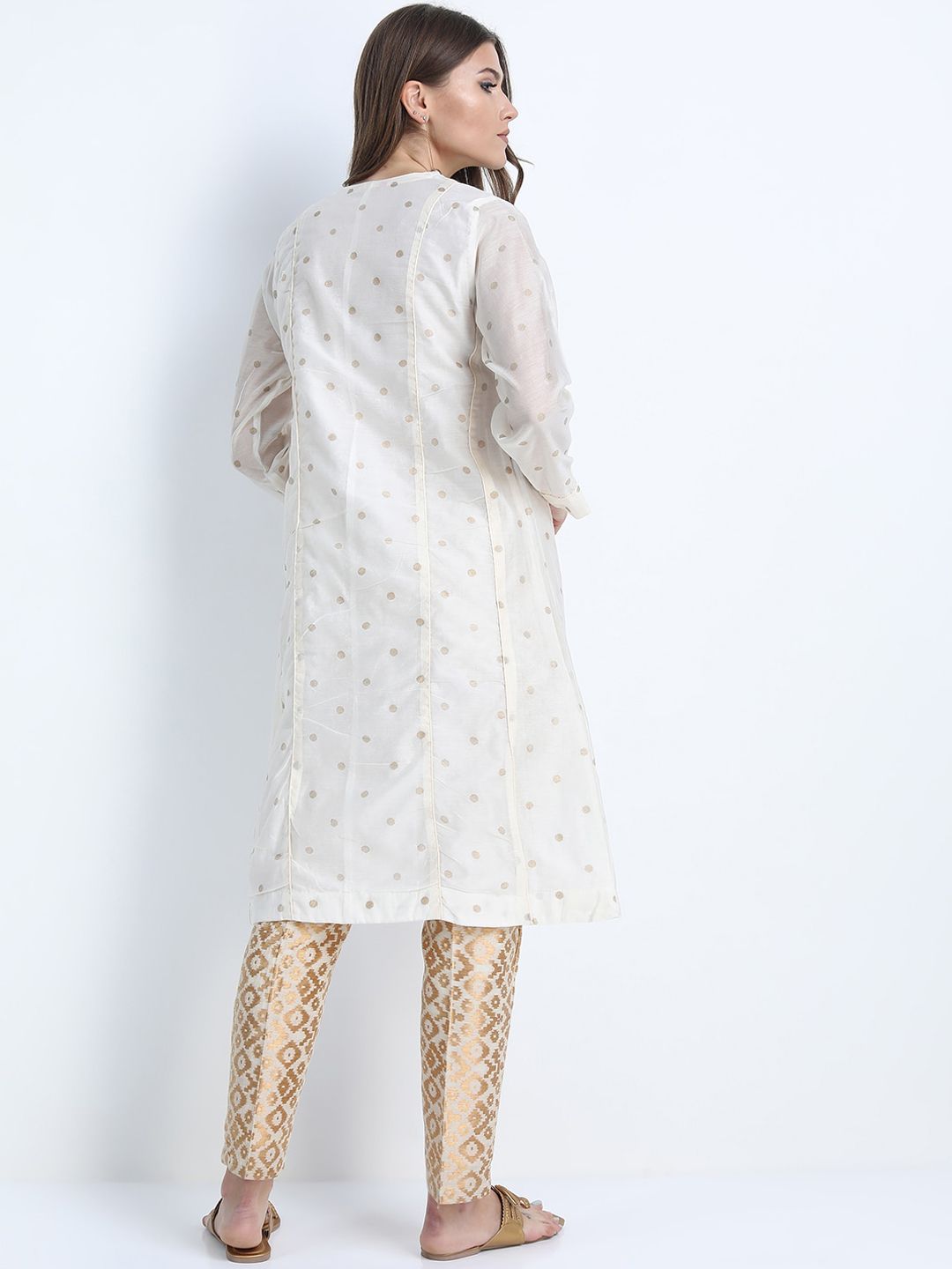 Vishudh Women Cream-Coloured Printed A-Line Kurta