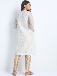 Vishudh Women Cream-Coloured Printed A-Line Kurta