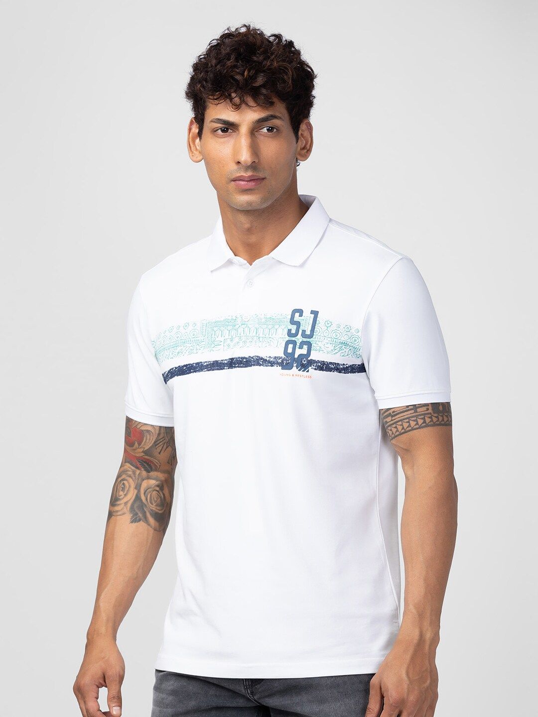 SPYKAR Men Printed Polo Collar Slim Fit T-shirt