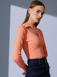 STREET 9 High Neck Cut Out Solid Crop Top