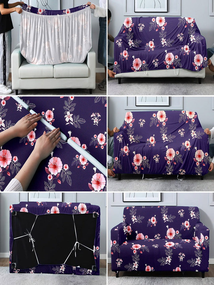Cortina Navy Blue Floral Printed Single-Seater Sofa Cover