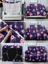 Cortina Navy Blue Floral Printed Single-Seater Sofa Cover