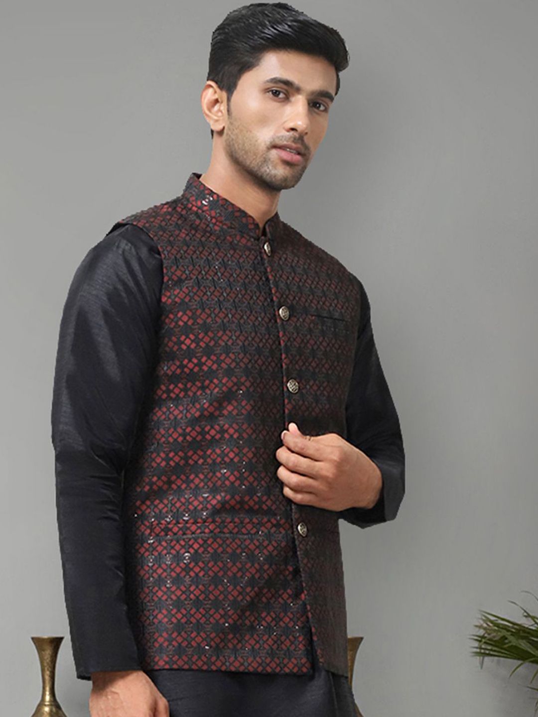 Anouk Printed Woven Nehru Jacket