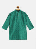 SOJANYA Boys Mustard Green Woven Design Mandarin Collar Jacquard Straight Kurta