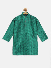 SOJANYA Boys Mustard Green Woven Design Mandarin Collar Jacquard Straight Kurta