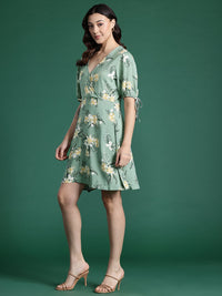 DressBerry Floral Print Puff Sleeve A-Line Dress