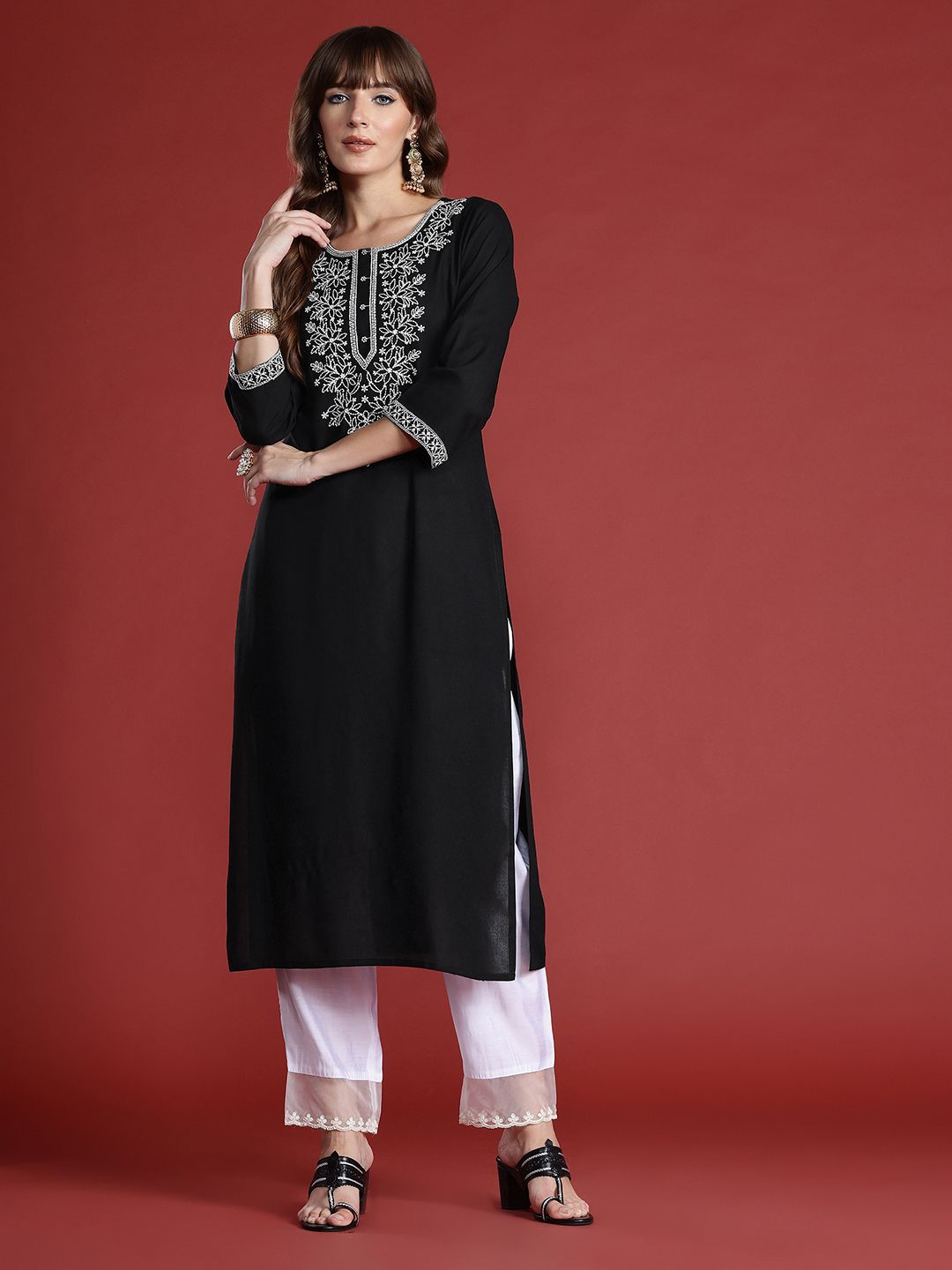 Indo Era Floral Embroidered Thread Work Kurta