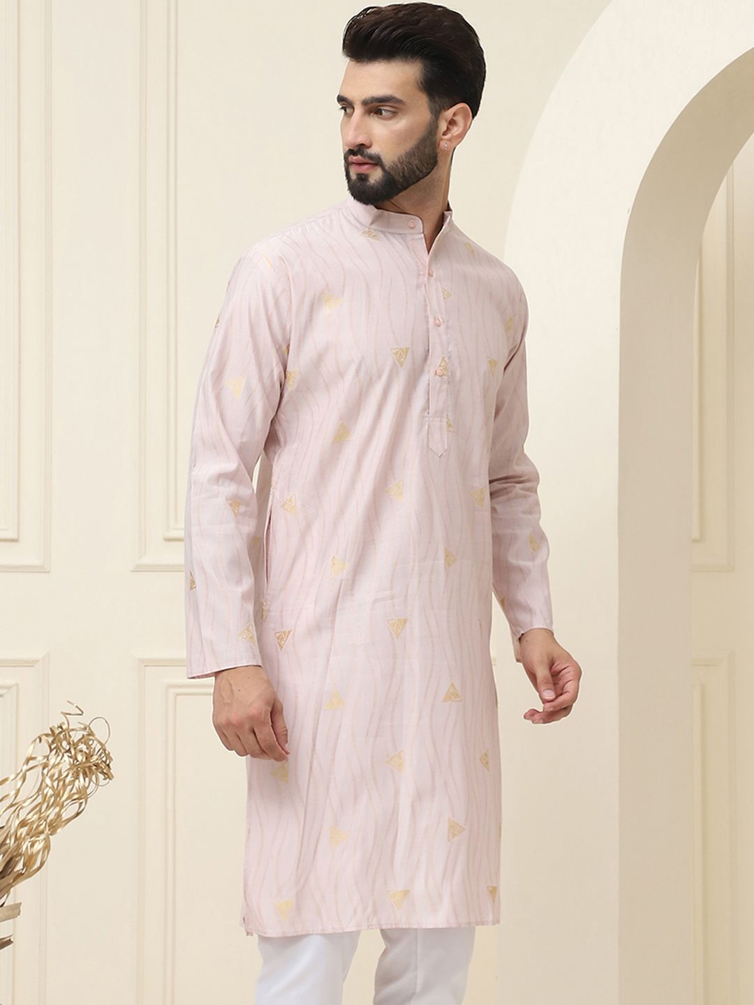 SOJANYA Kurta Kolar Mandarin Cotton Silk Design Tenunan Geometrik