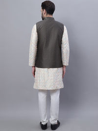 SOJANYA Kurta Kerja Benang Biasa Motif Etnik Bersulam Dengan Jaket Churidar & Nehru