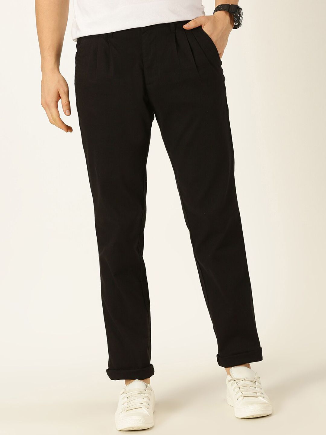 Thomas Scott Men Smart Linen Cotton Pleated Chino Trouser